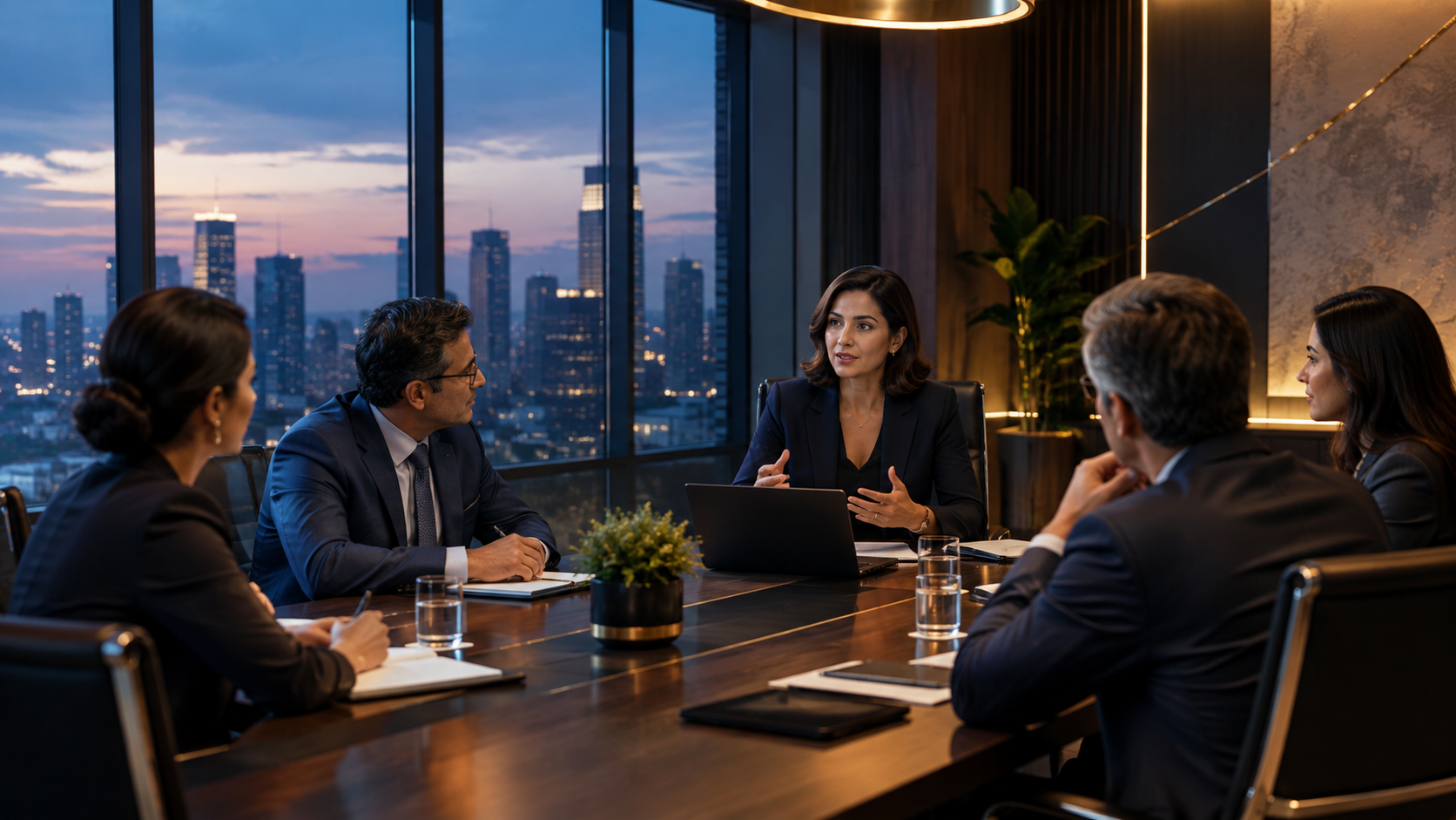 Leadership team in a strategic boardroom